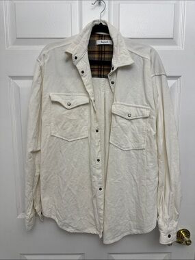 Cream Button-Front Lightweight Overshirt